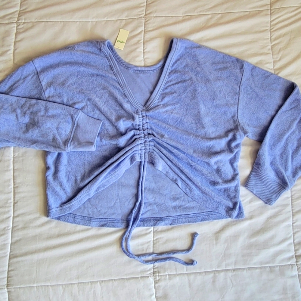 Aerie Soft & Sexy Womens Sz S V Neck Long Sleeve Crop Top Tie Front NWT